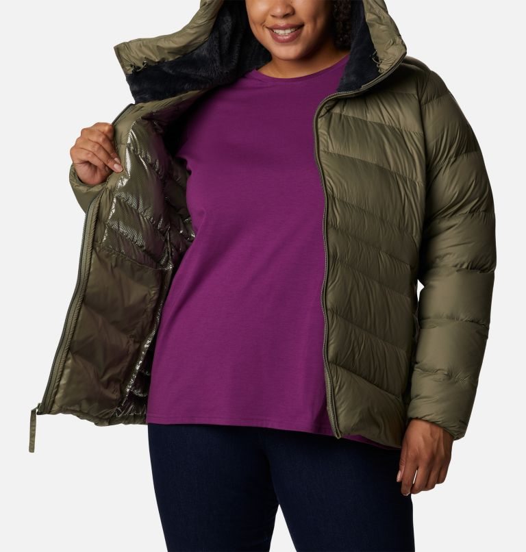 Women's Columbia Autumn Park Hooded Down Jackets Olive | Plus Size CA-M0A16